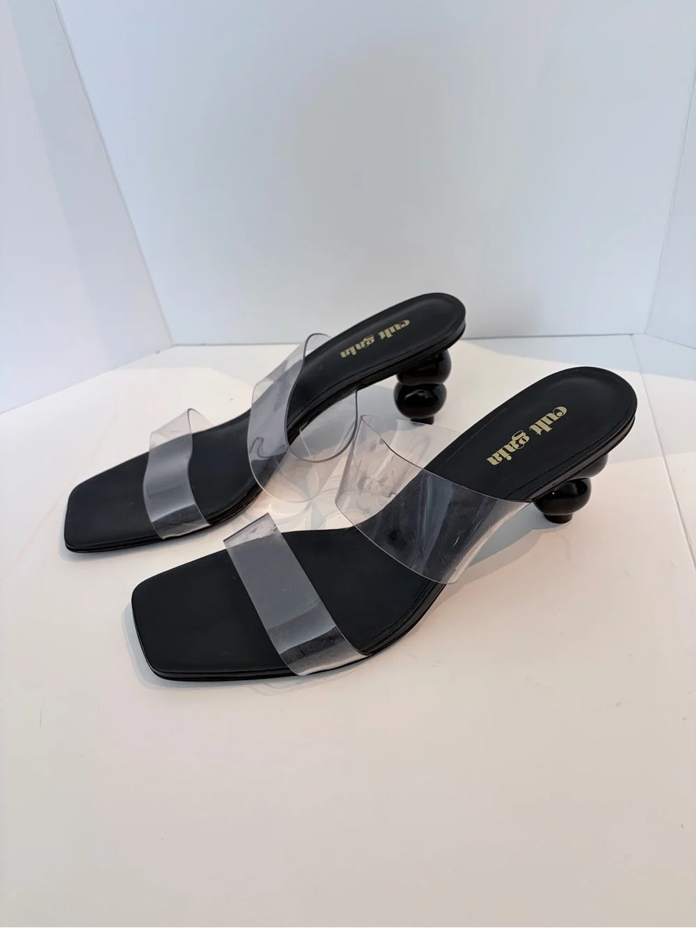 cult gaia Black Heeled Sandals with Clear Straps - Picture 1 of 5
